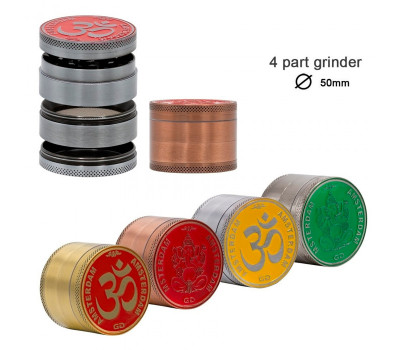 Гриндер металлический Amsterdam | Rainbow Mix Grinder with Ganash and OM logo 4part- 50mm